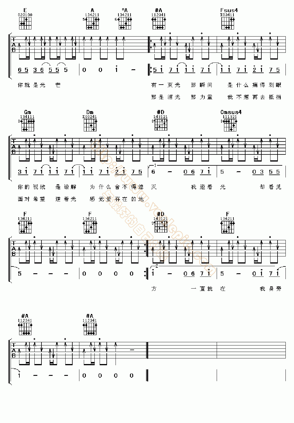 逆光 吉他谱 -vanlepie-玩乐派