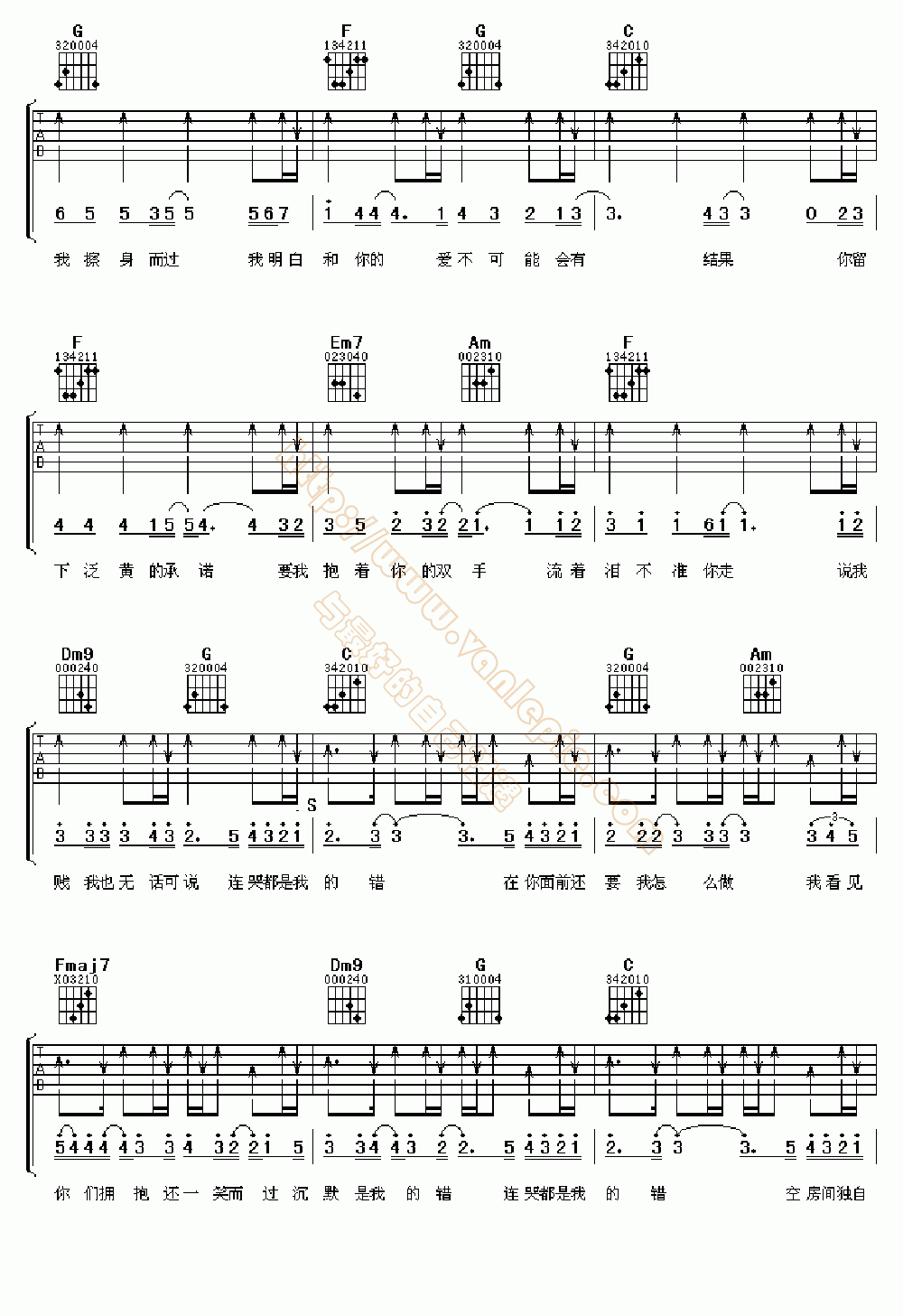 连哭都是我的错 吉他谱 -vanlepie-玩乐派