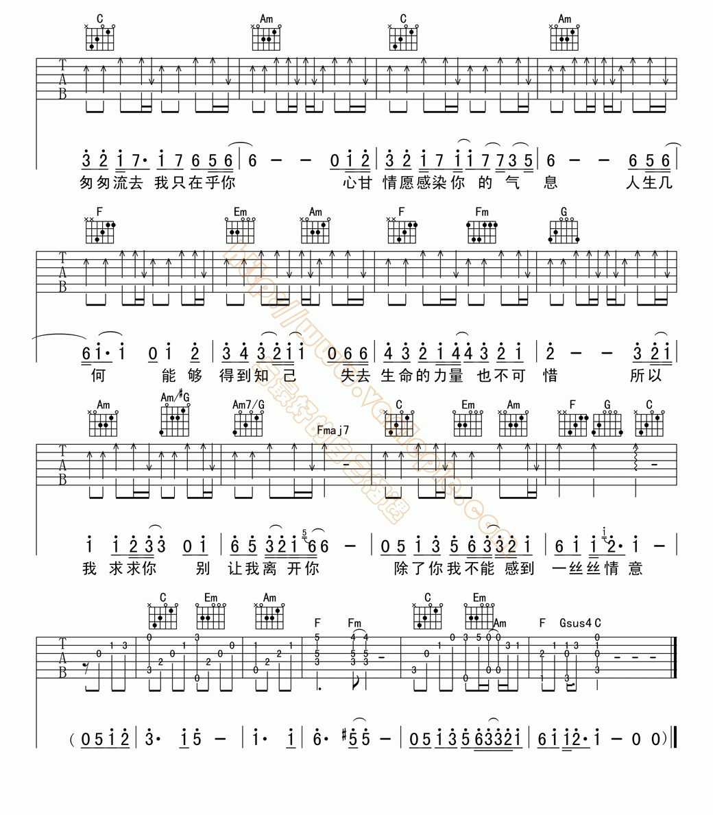 我只在乎你 吉他谱 -vanlepie-玩乐派