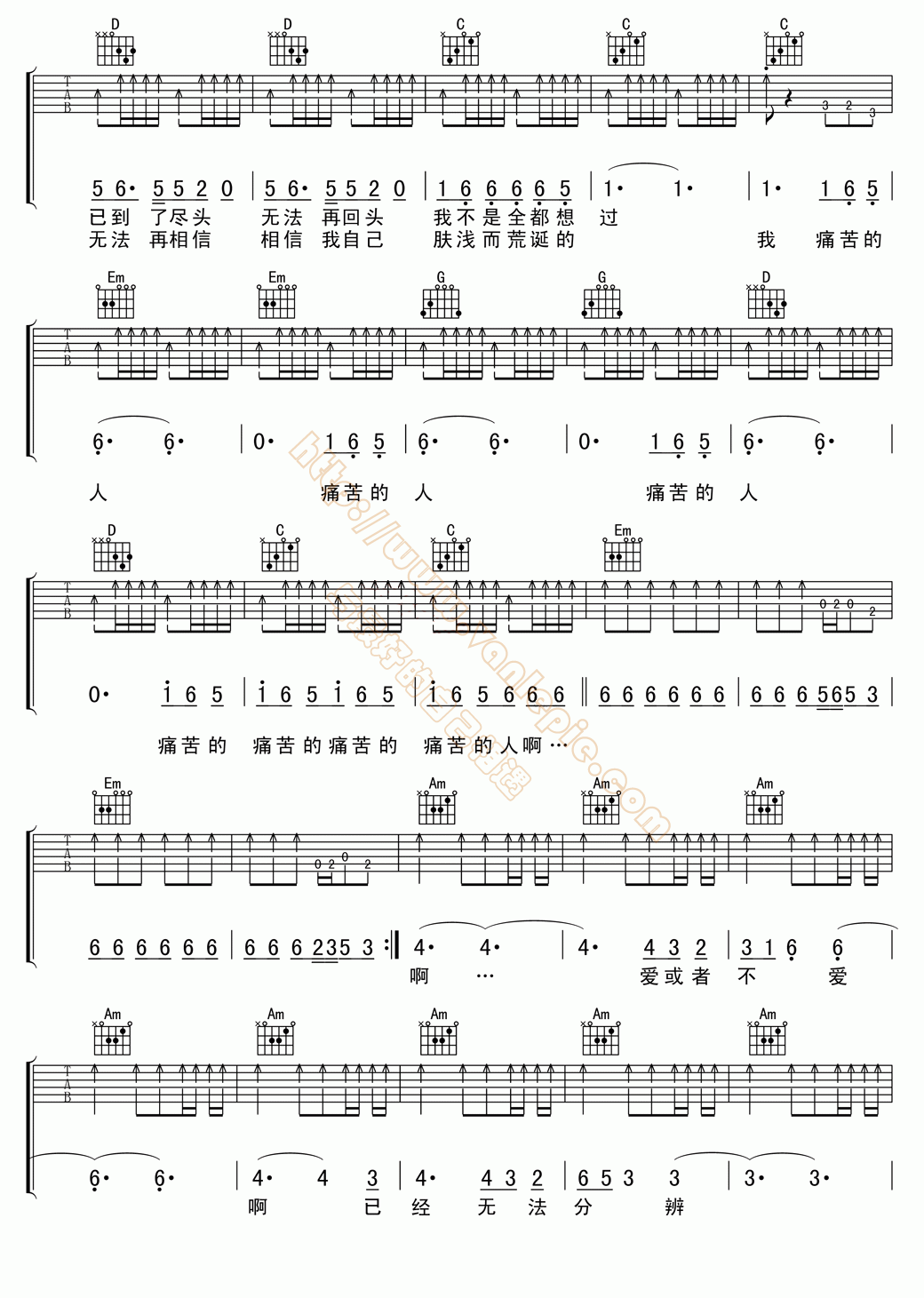 痛哭的人 吉他谱-vanlepie-玩乐派