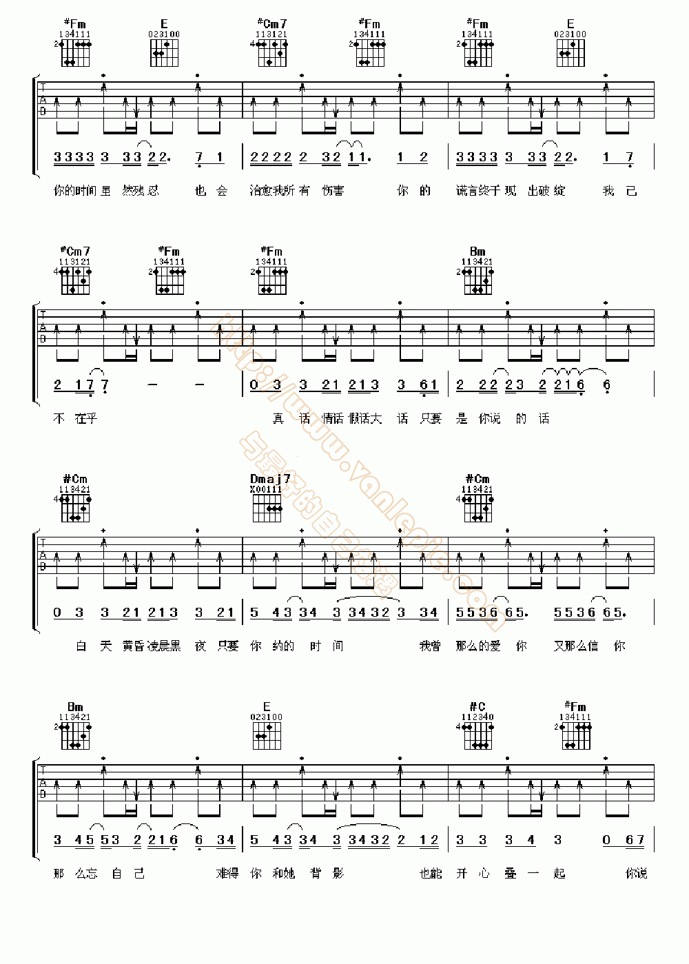 谢谢你 吉他谱 -vanlepie-玩乐派