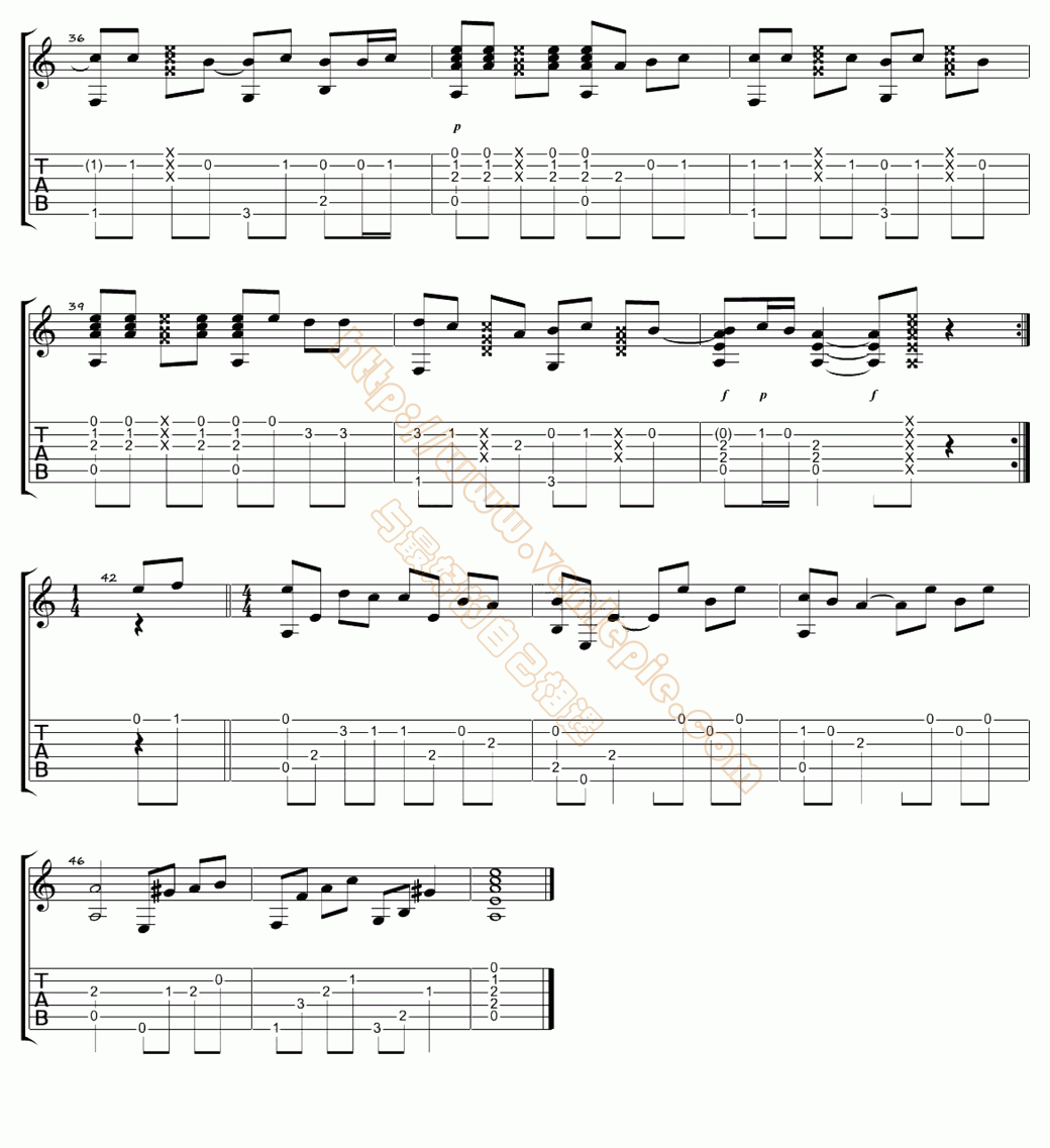 因为我太傻(指弹版) 吉他谱 -vanlepie-玩乐派