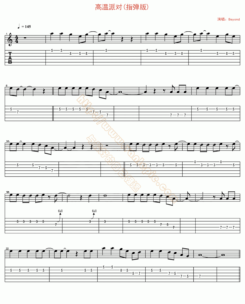 高温派对(指弹版 吉他谱-vanlepie-玩乐派