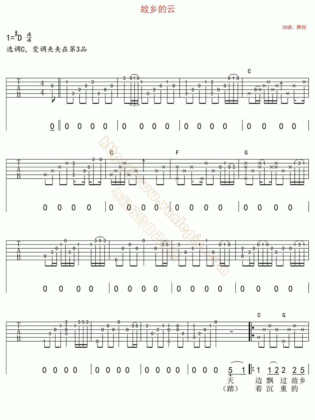 故乡的云 吉他谱-vanlepie-玩乐派