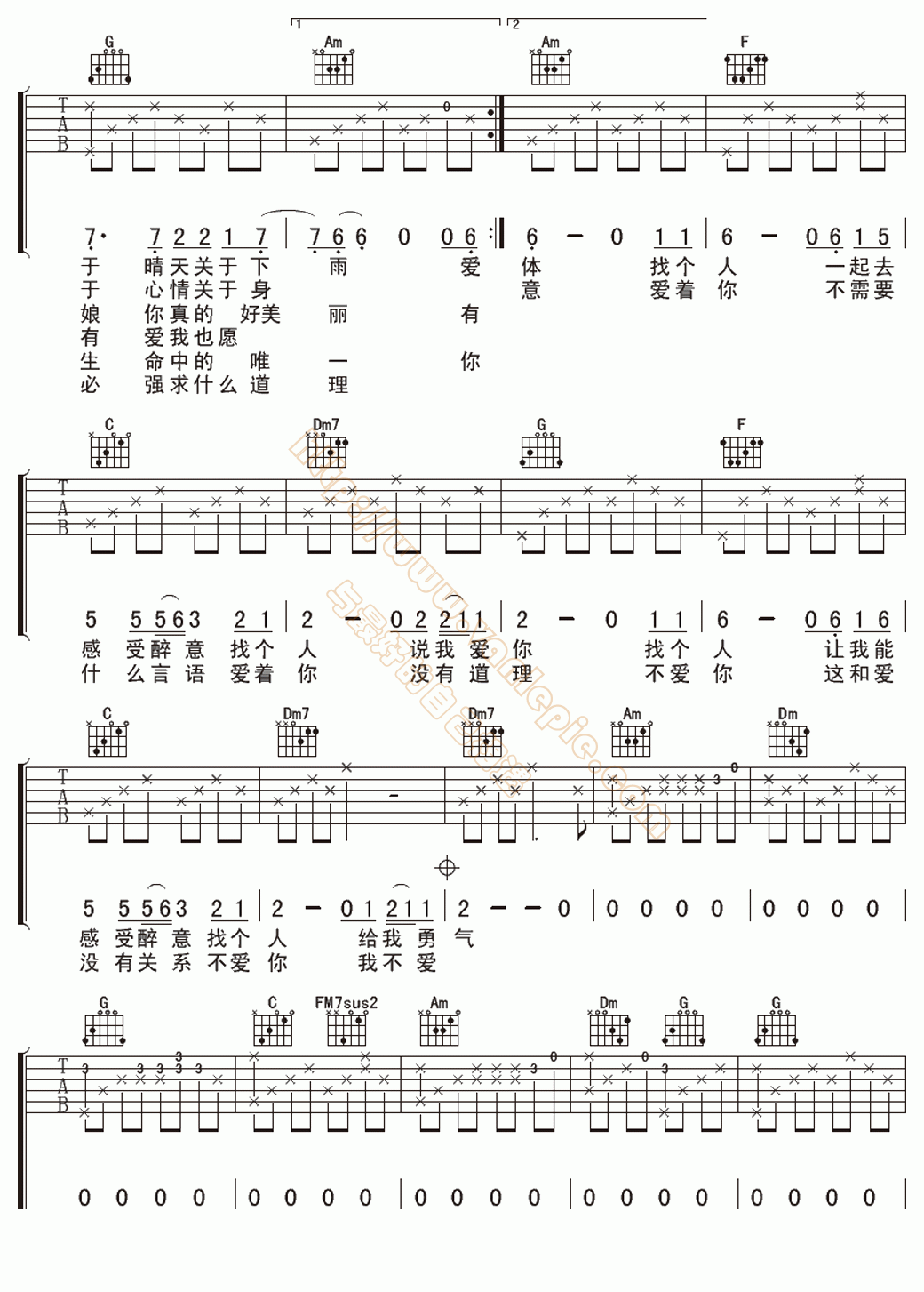 酒吧叙事体 吉他谱 -vanlepie-玩乐派