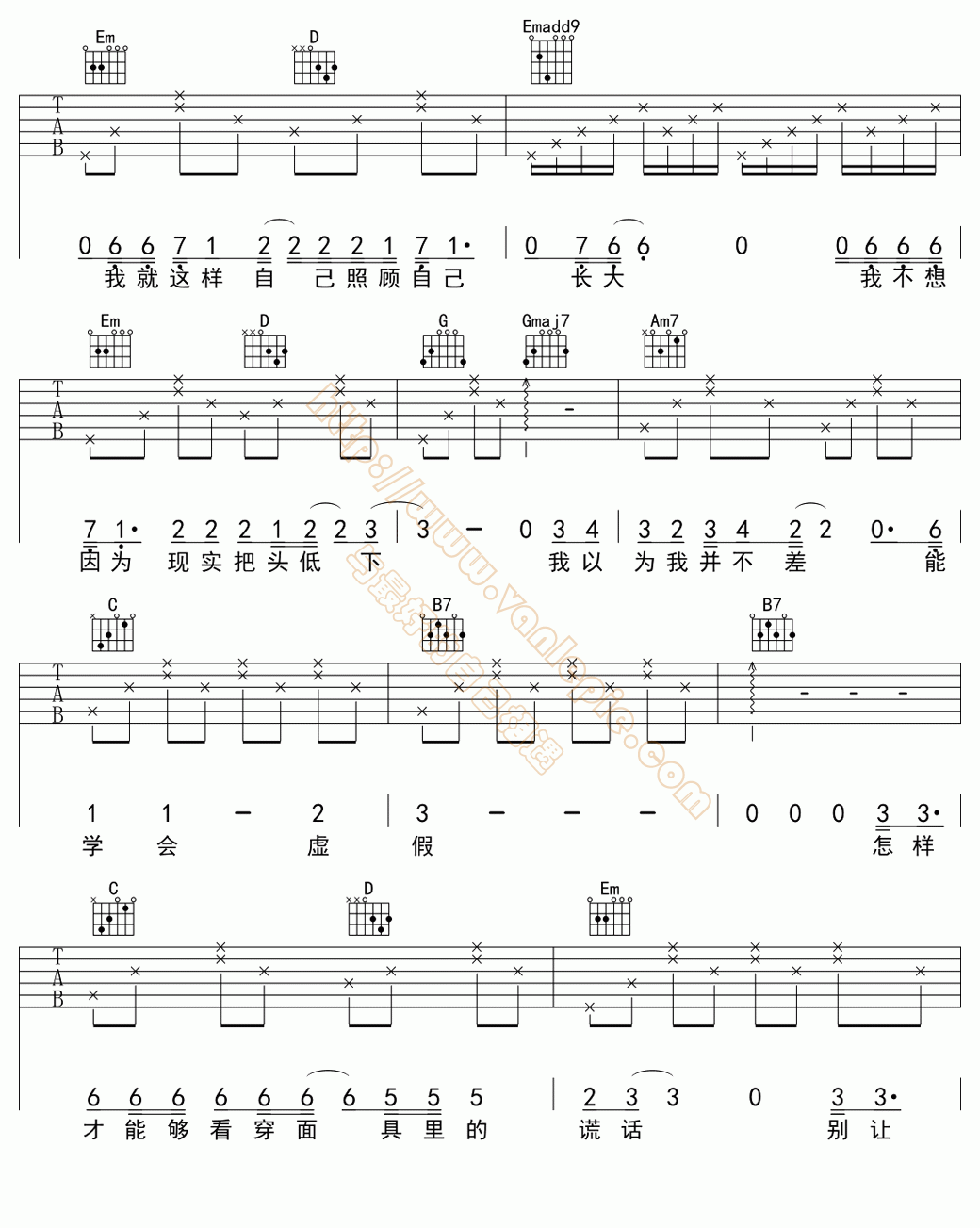 流浪记 吉他谱 -vanlepie-玩乐派