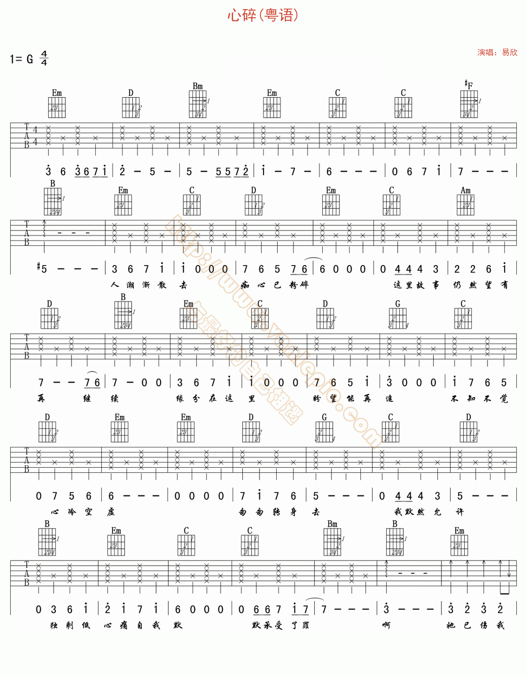 心碎(粤语) 吉他谱 -vanlepie-玩乐派