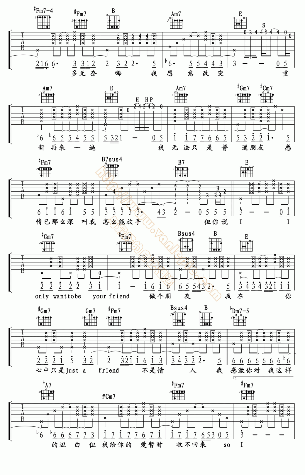 普通朋友 吉他譜 -vanlepie-玩樂派