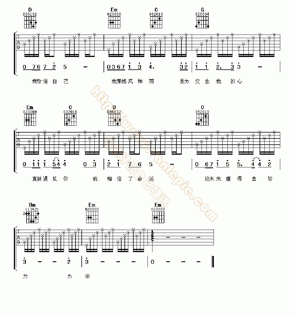 为了遇见你 吉他谱-vanlepie-玩乐派