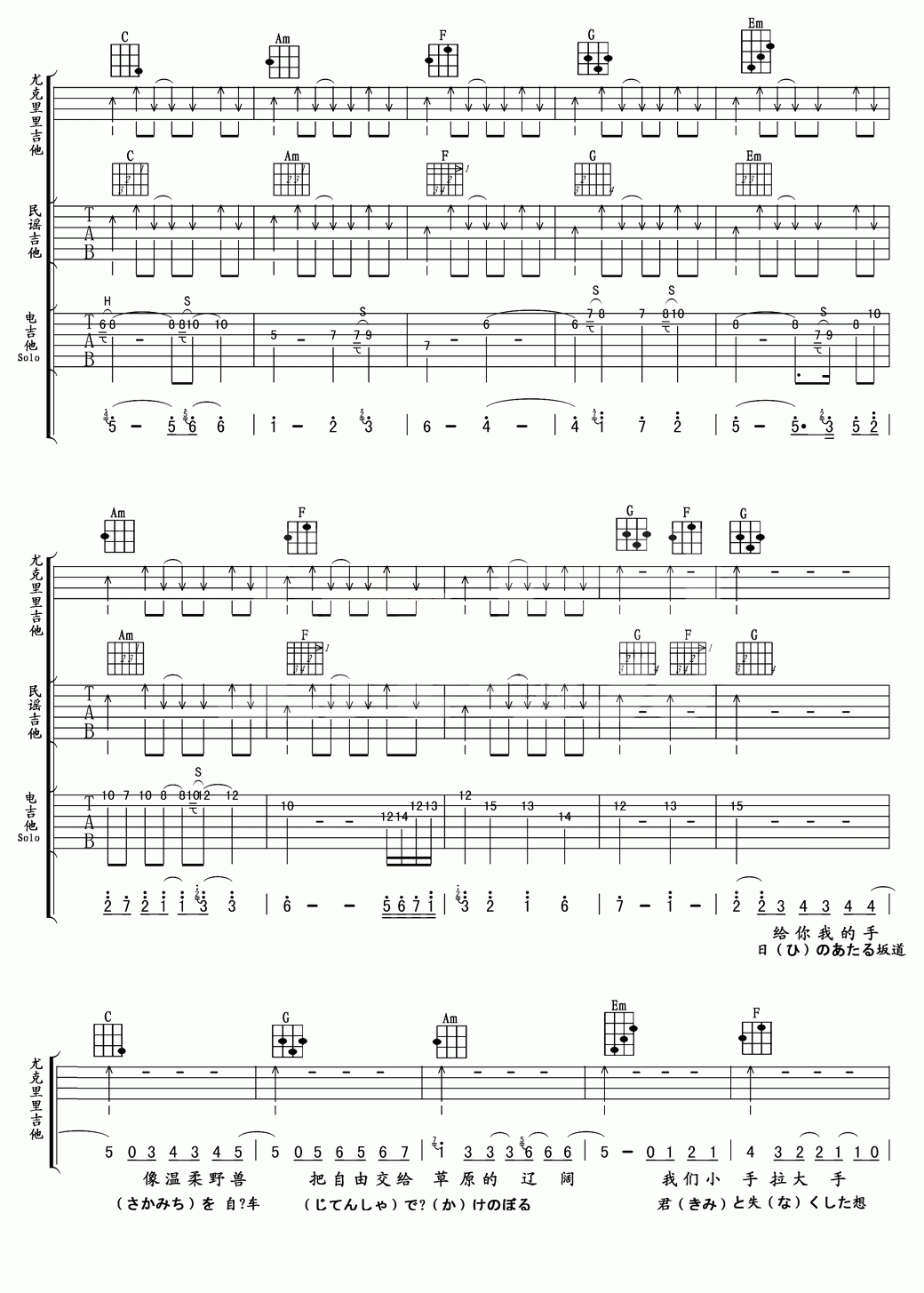 风になる(幻化成风) 吉他谱 