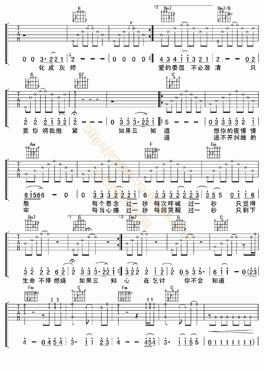 如果云知道吉他谱g调图片